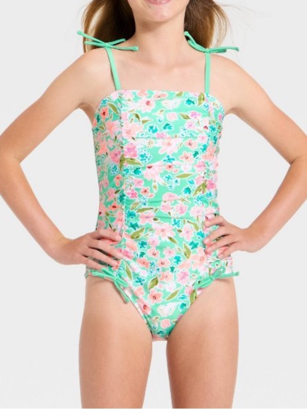 Cat & Jack Girls' Whimsical Floral One Piece
Swimsuit - Green XS